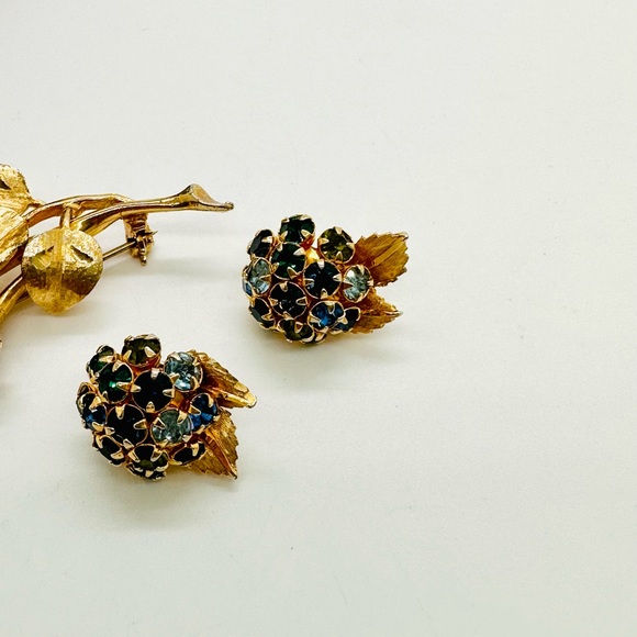 Vintage Rhinestone Brooch Demi Parure Set - Picture 12 of 14